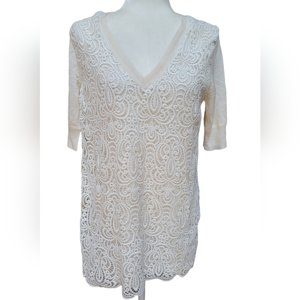 LELA ROSE LACE FRONT SWEATER - Picture 3 of 11